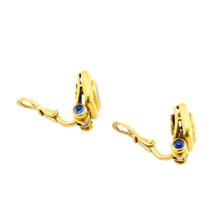 Bulgari Bvlgari 18k Gold Tourmaline Sapphire & Diamond Clip-On Earrings