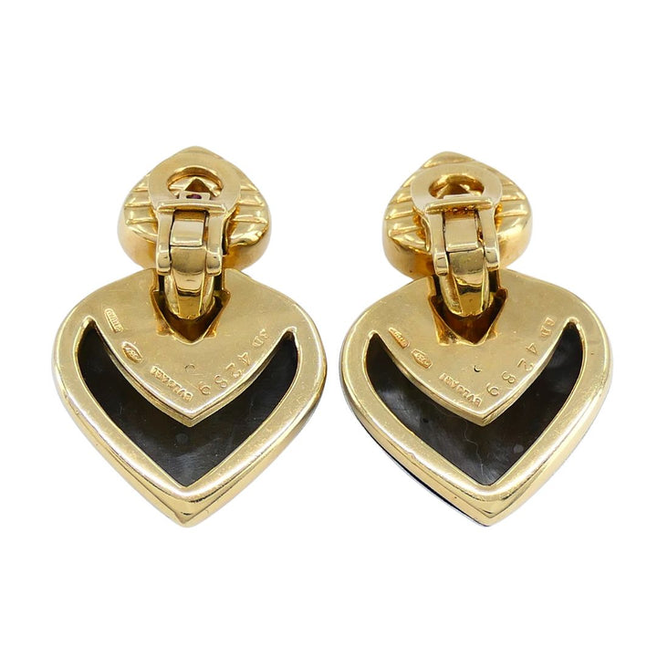 Vintage Bvlgari 18k Gold Steel Doppio Cuore Heart Earrings