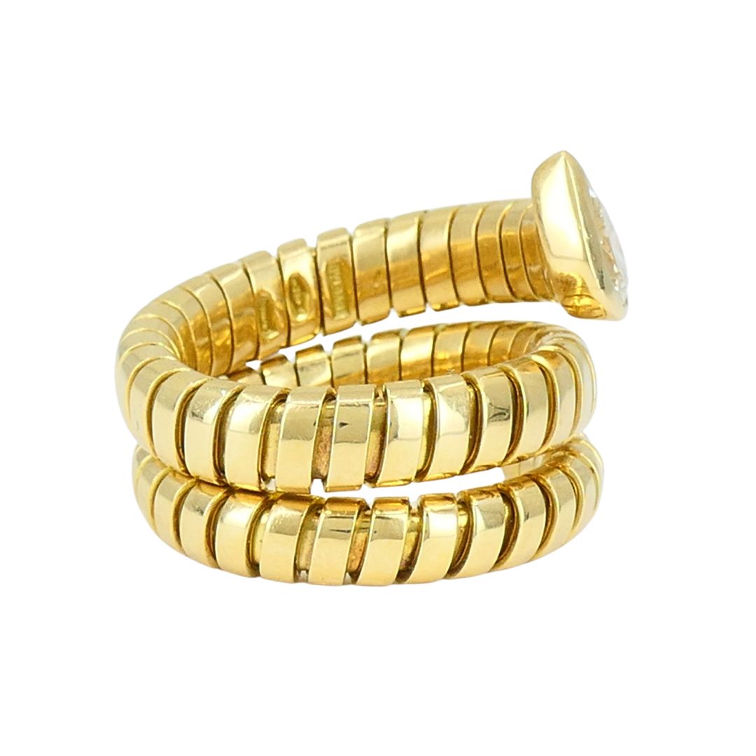 Vintage Bulgari Serpenti Tubogas 18k Gold Diamond Ring