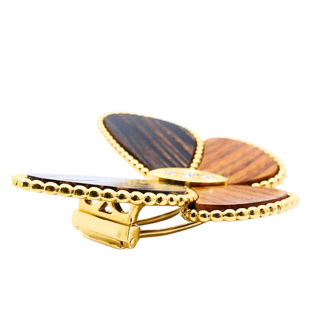Van Cleef & Arpels Butterfly Brooch 18k Gold Wood Diamond