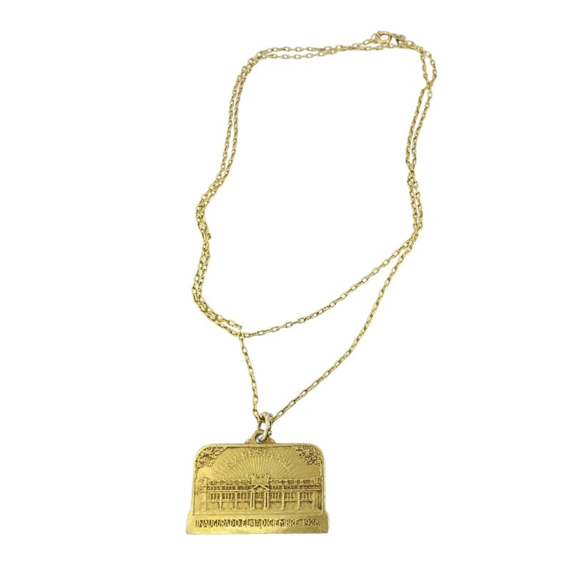 Vintage 1928 18k Gold Argentine Automobile Pendant 14k Chain Necklace