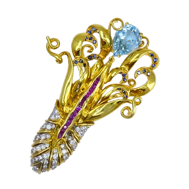 Aldo Cipullo Cartier Octopus Diamond Brooch 18k Gold Gemstones Estate Jewelry