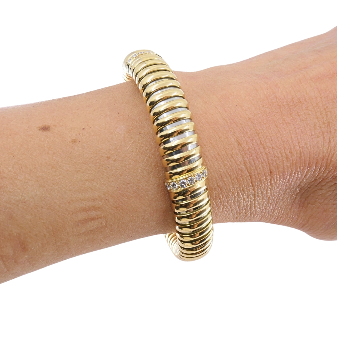 Vintage Cartier 18k Gold & Stainless Steel Tubogas Diamond Bracelet