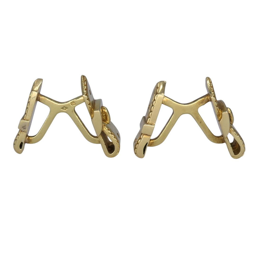 Vintage Hermès Paris 18k Gold Equestrian Cufflinks Horsebit Stirrup Belt Buckle