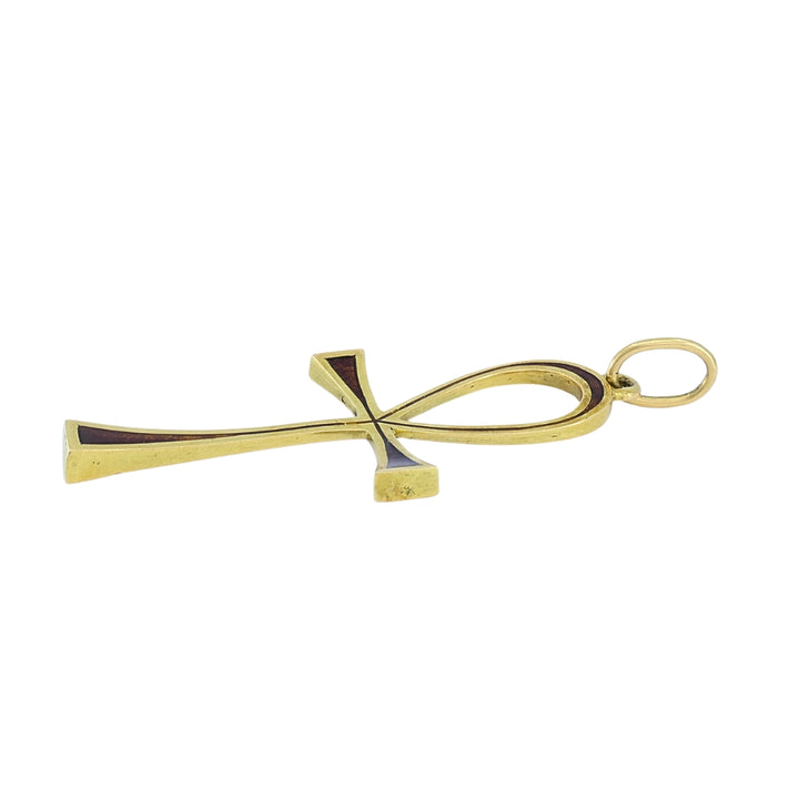 Ankh Cross Pendant 18k Gold Enamel and 14k Gold Wire Choker Necklace