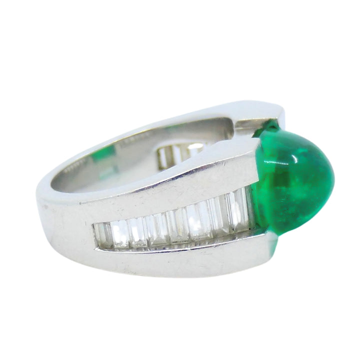 Platinum Ring Emerald Diamond Vintage Jewelry