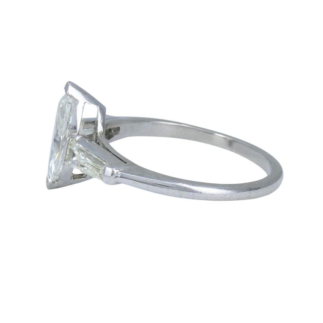Vintage Platinum 1.07 Carat Marquise Diamond Three Stone Ring