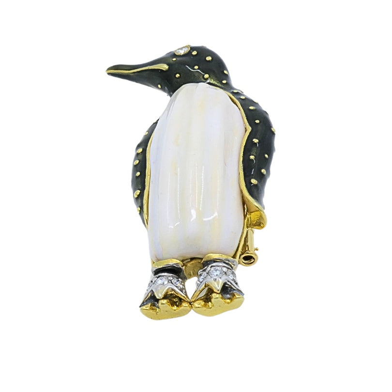 Aldo Cipullo for Cartier Brooch Penguin Enamel Diamond 18K Gold