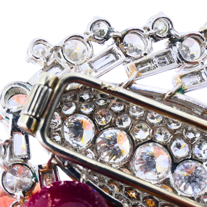 Vintage 1950s Platinum Diamond Peacock Brooch Clip Old European Baguette Cut