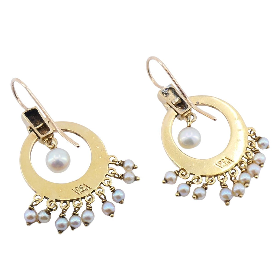 Antique Edwardian 14K Gold Pearl Drop Earrings