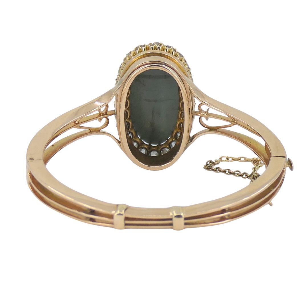 Antique Victorian Gold Diamond Cat's Eye Clamper Bracelet