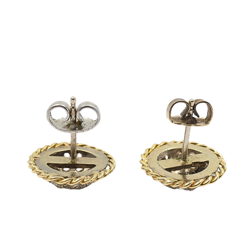 Vintage 14k Gold Stud Earrings Pave Diamond Rope Design
