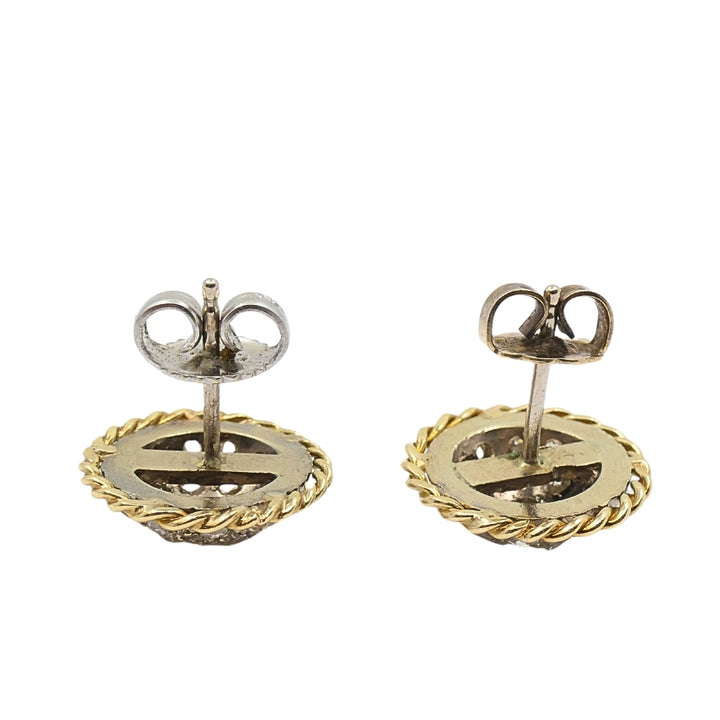 Vintage 14k Gold Stud Earrings Pave Diamond Rope Design
