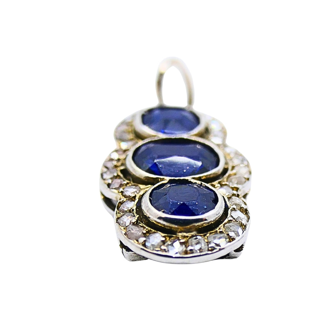 Antique 14k Gold Platinum-Topped Sapphire Diamond Charm Pendant