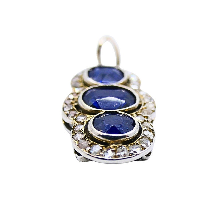 Antique 14k Gold Platinum-Topped Sapphire Diamond Charm Pendant