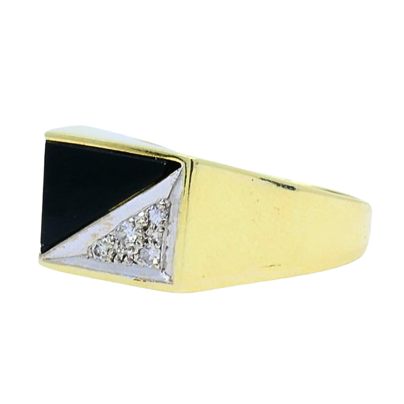 Vintage Geometric Ring 14k Gold Onyx Diamond