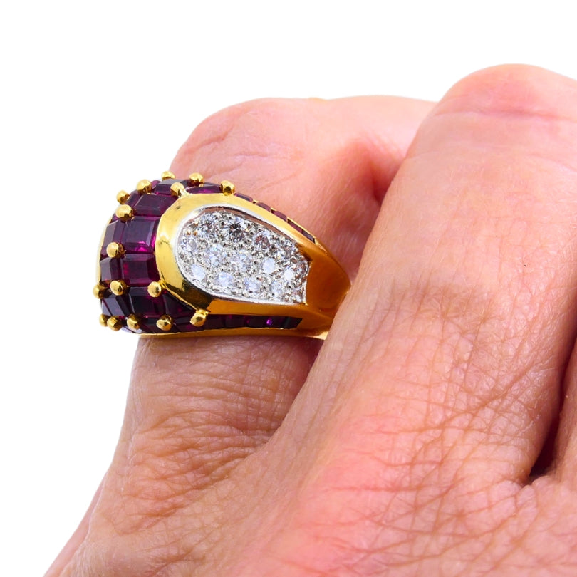 Oscar Heyman Vintage Cocktail Ring Gold Platinum Ruby Diamond Estate Jewelry