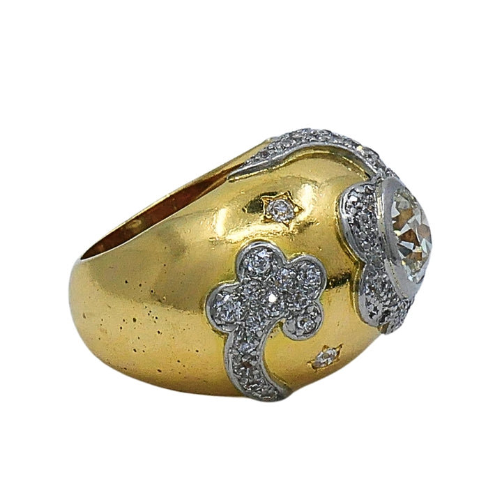 Vintage 18k Gold Diamond Floral Dome Ring