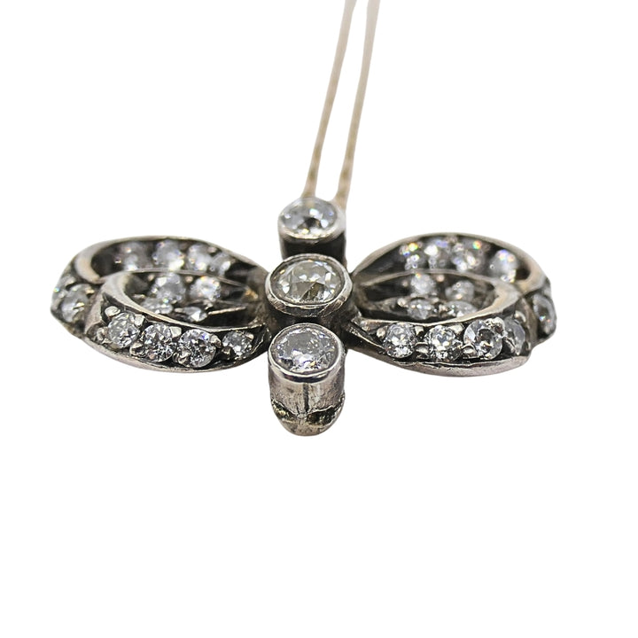 10k Gold Necklace Diamond Bow Pendant Edwardian Style