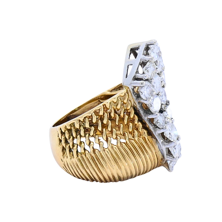 Vintage 14k Gold & 10k White Gold Accent Diamond Cluster Woven Cocktail Ring