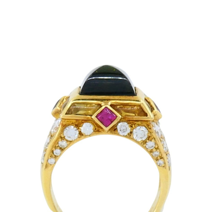 Vintage Mauboussin 18k Gold Sugarloaf Tourmaline Diamond Ring