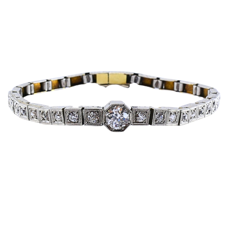Vintage 14k White Gold Diamond Bracelet Estate Jewelry
