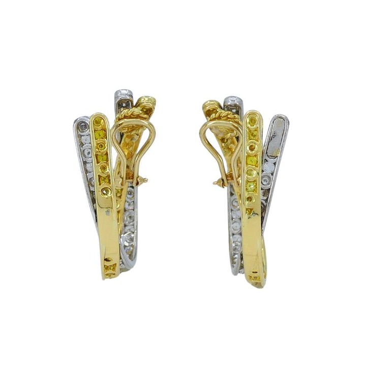 Graff 18k White & Yellow Gold Diamond Crossover Open Hoop Earrings