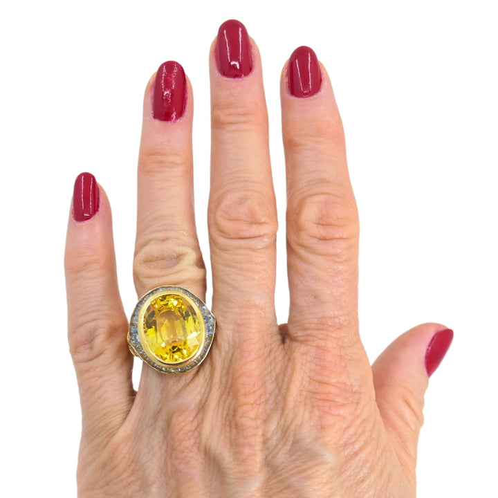 Bvlgari Bulgari Yellow Sapphire Ring Gold Aquamarine Diamond Vintage Jewelry