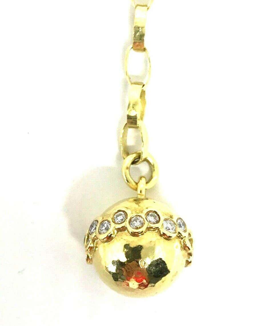 Artisan Yellow Gold Diamond Ball Pendant Lariat Necklace