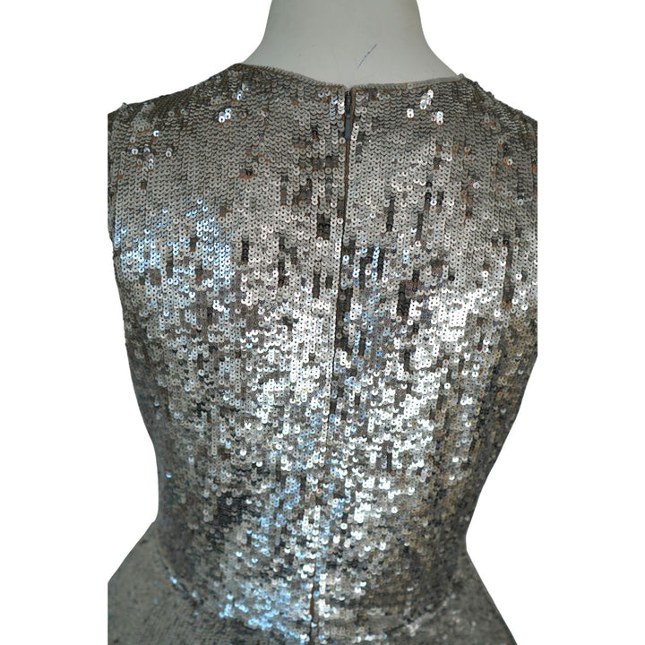 Oscar de la Renta Silver Sequined Fringe Mini Dress