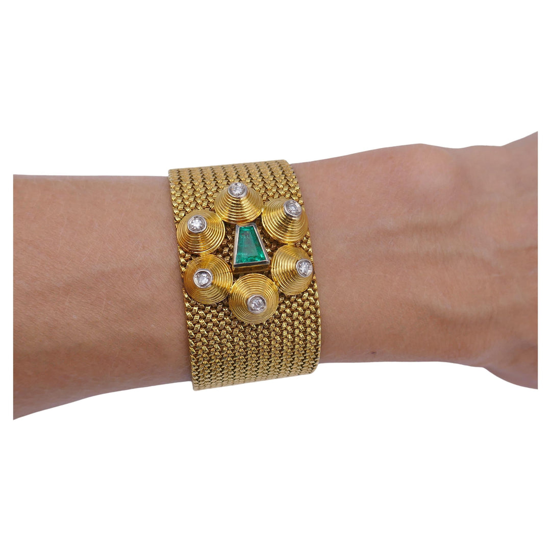 Antique Gold Emerald Mesh Bracelet