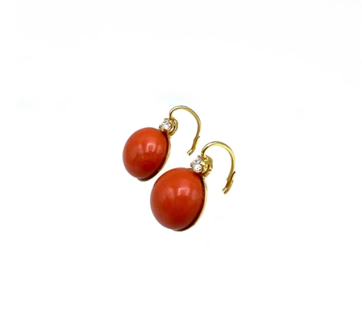 Victorian Yellow Gold Coral and Diamond Earrings