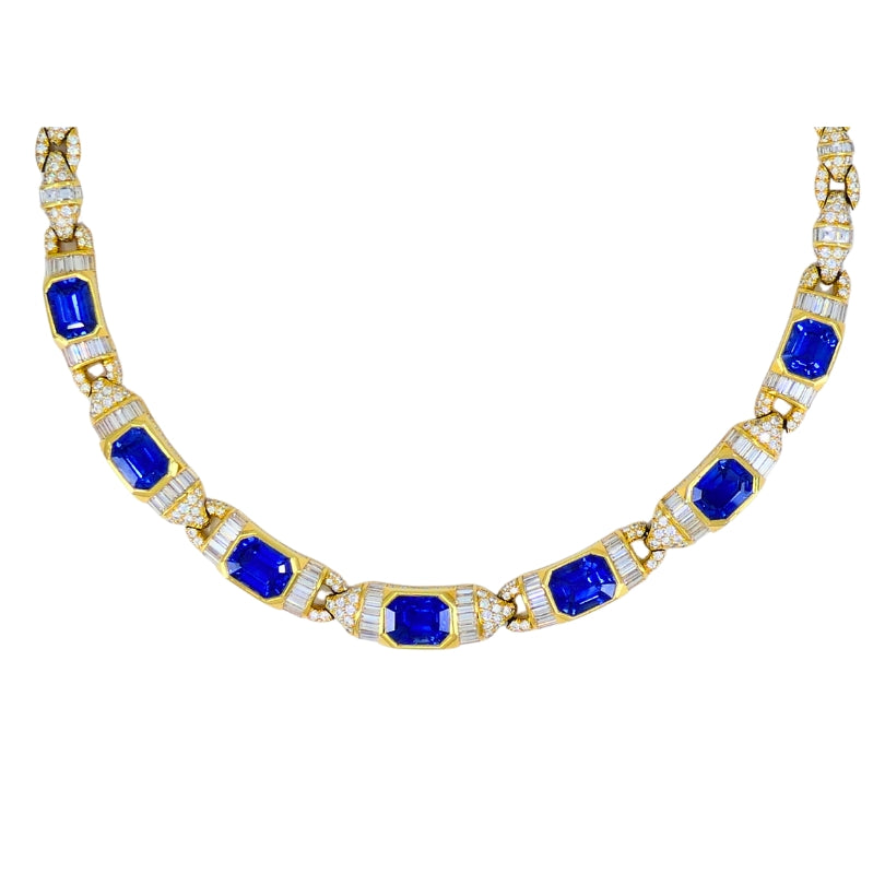 Bvlgari Bulgari 18k Gold Necklace Diamonds Sri Lanka Sapphires No Heat 39.77 Carats GRS Report
