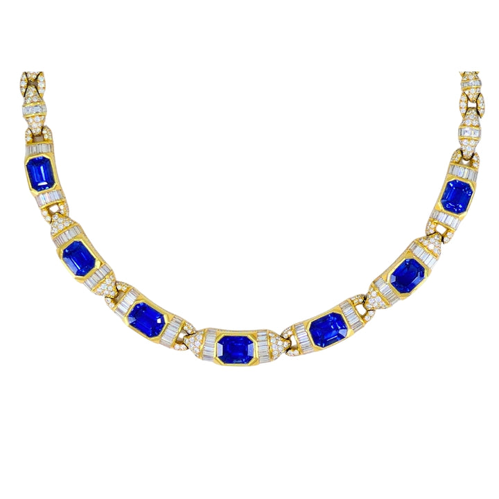 Bvlgari Bulgari 18k Gold Necklace Diamonds Sri Lanka Sapphires No Heat 39.77 Carats GRS Report