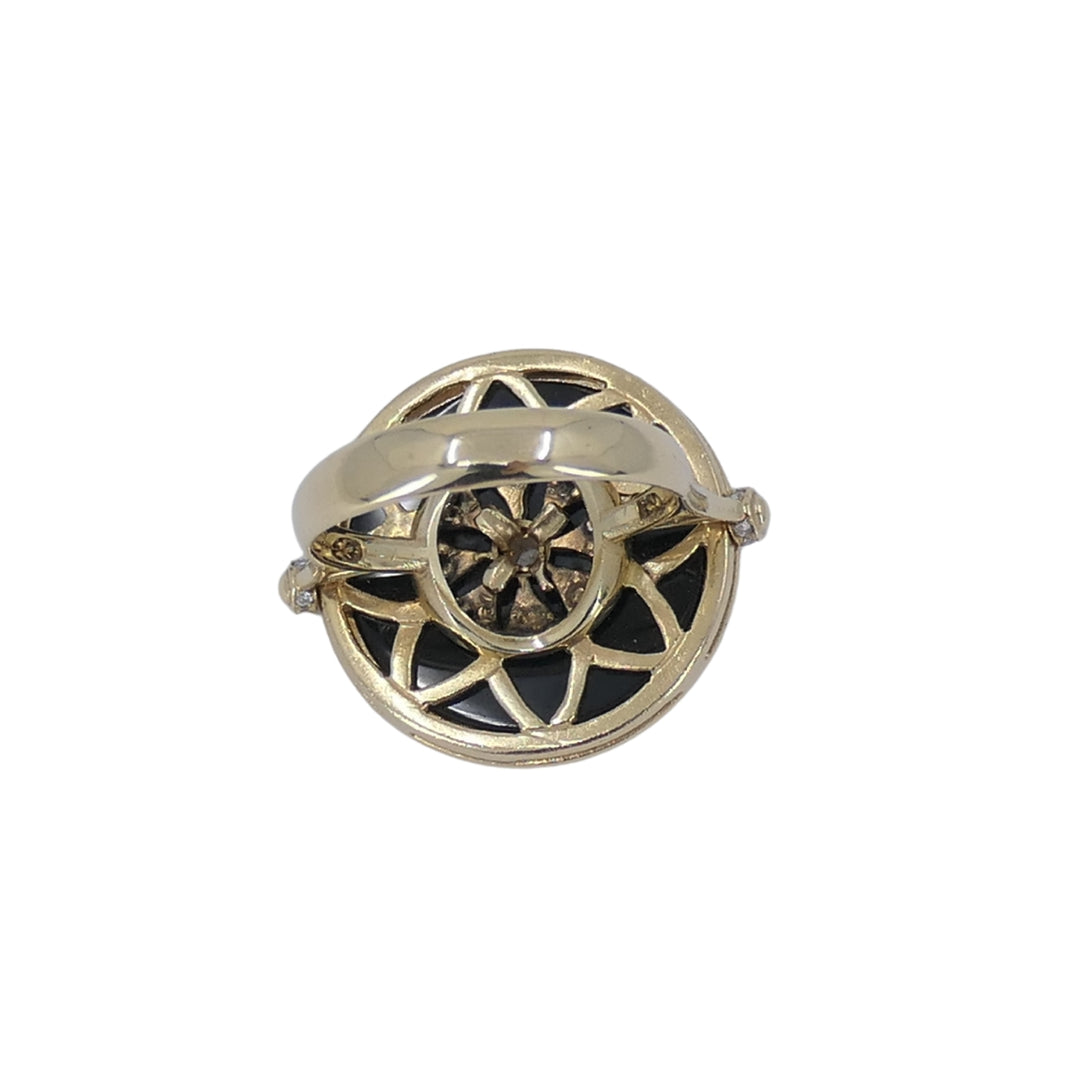 Onyx Ring 14k Gold Diamond Disk Shape