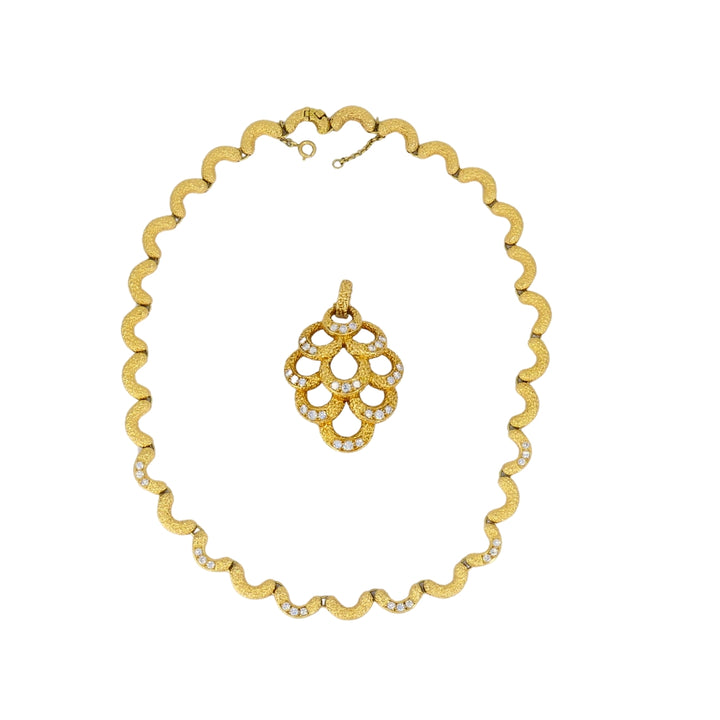 Diamond Necklace 18k Gold Vintage Scalloped - Fred Paris