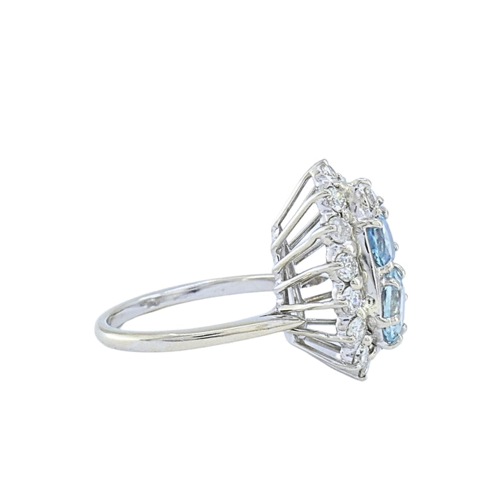 18k White Gold Aquamarine Diamond Elongated Halo Ring