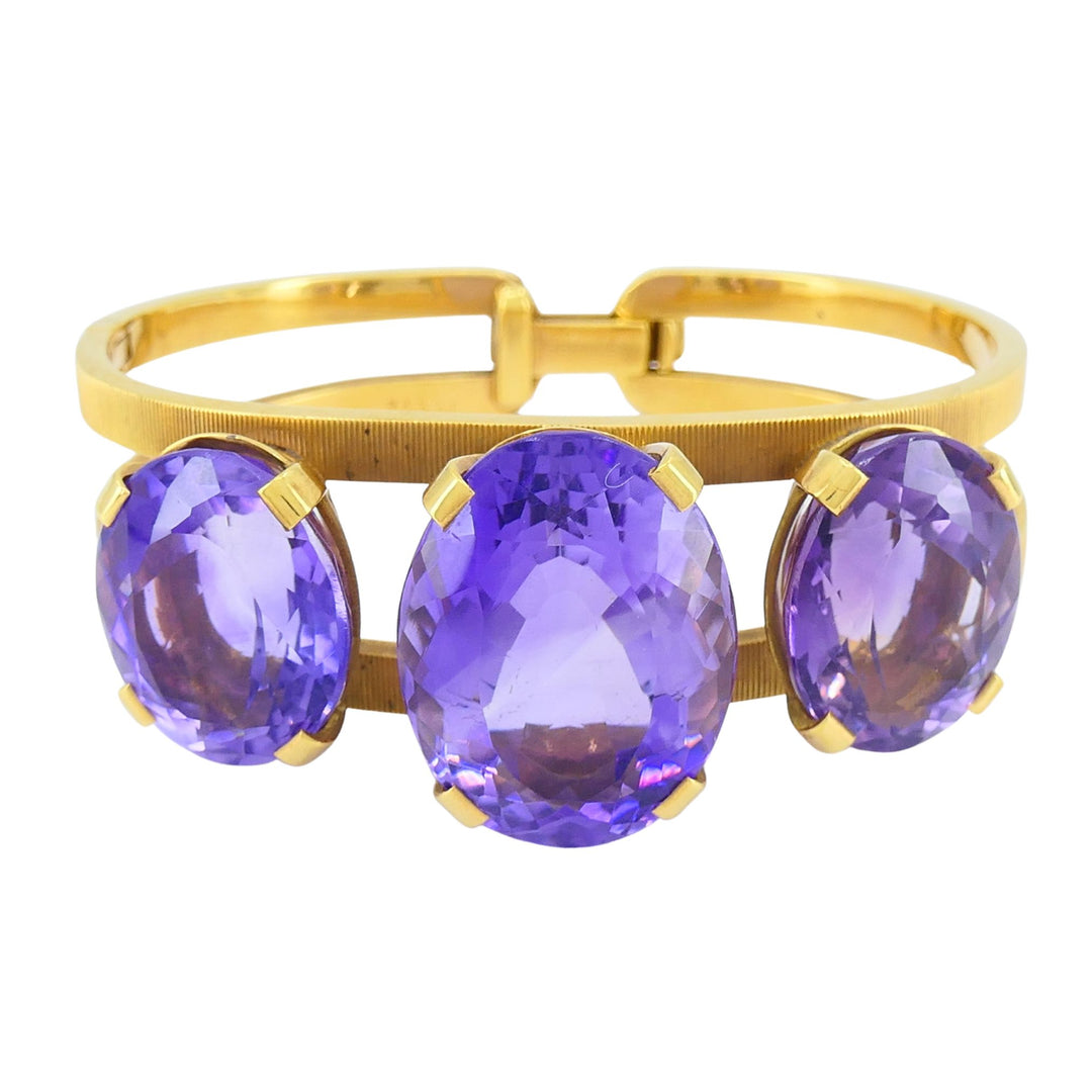 Vintage Hermès 18k Gold Amethyst Clamper Bracelet