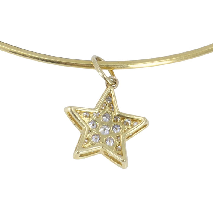 18k Yellow Gold Diamond Star Pendant Wire Choker Necklace