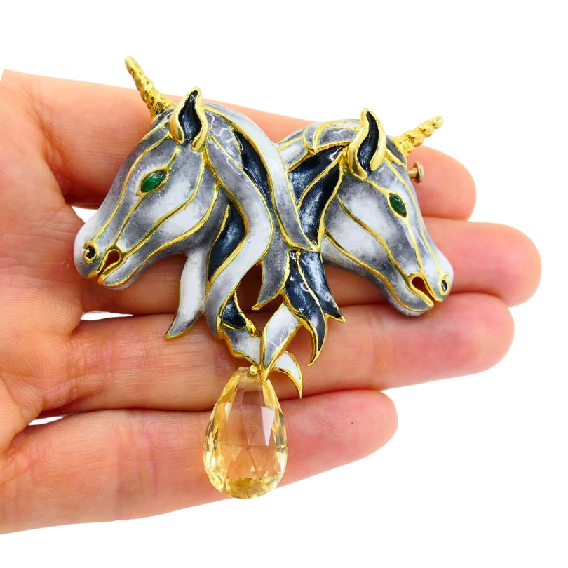 Cartier Brooch by Aldo Cipullo Yellow Sapphire Unicorn Design