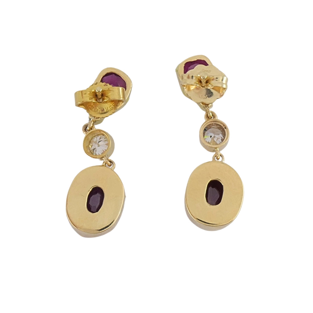 14k Gold Ruby Diamond Earrings Dangle Earrings