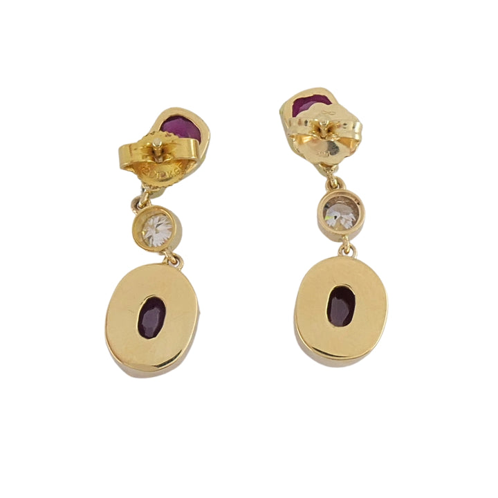 14k Gold Ruby Diamond Earrings Dangle Earrings
