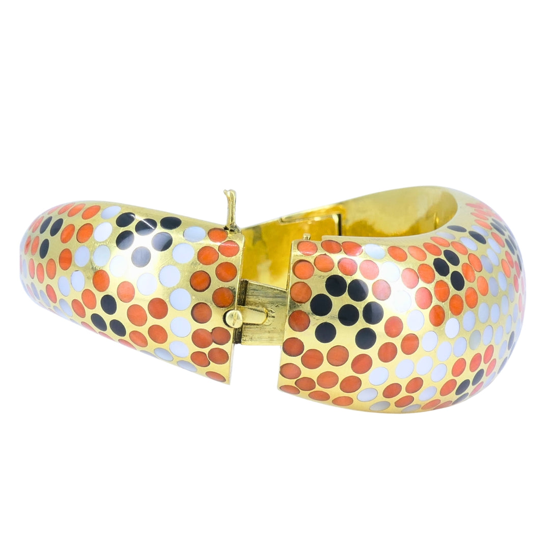 Angela Cummings Wavy Gold Bracelet 18k Gold Coral Onyx Mother-of-Pearl, 1987