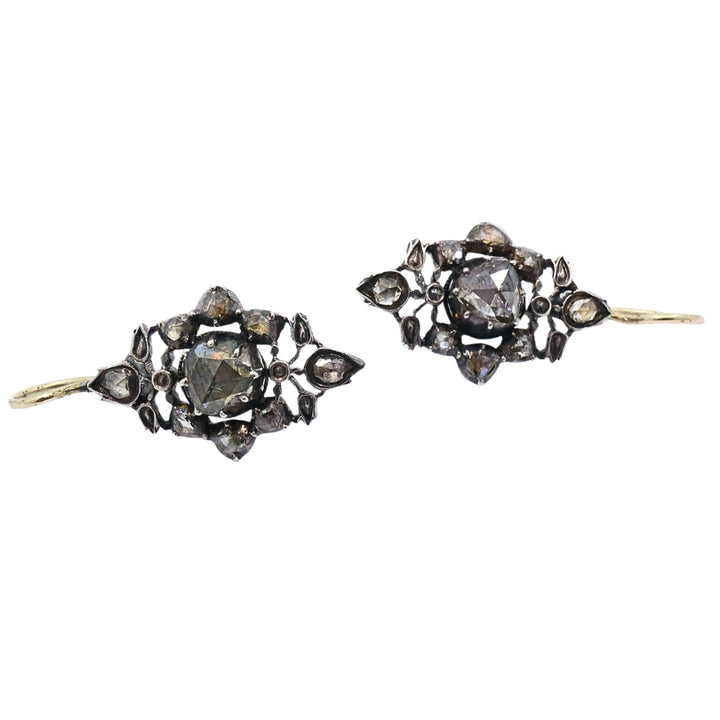 Georgian Diamond Earrings Gold Silver Floral Design