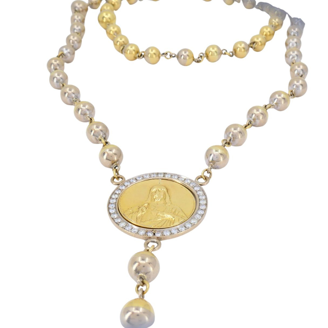 Vintage Rosary 18k Two Tone Gold Diamond Necklace