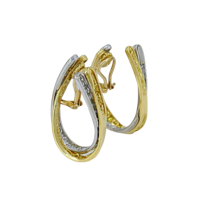 Graff 18k White & Yellow Gold Diamond Crossover Open Hoop Earrings