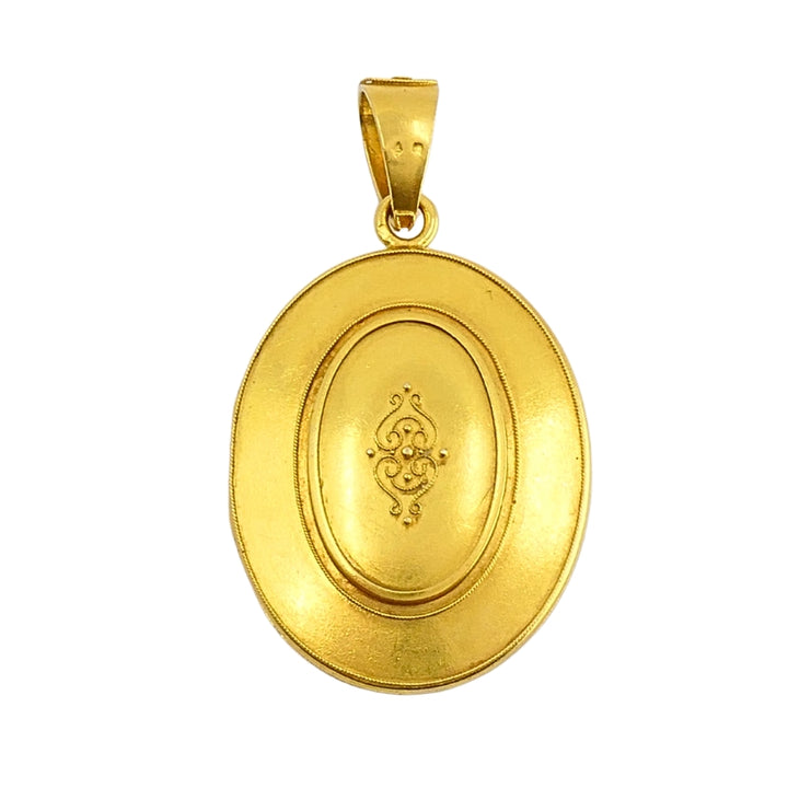Victorian 18k Gold Locket Pendant Necklace Enamel Miniature