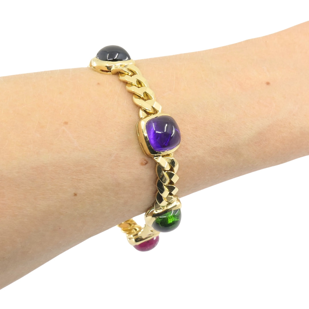 Vintage Bvlgari Bulgari Bracelet Gold Sugarloaf Gemstones