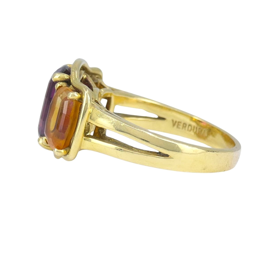 Verdura 18k Gold Rubellite and Madeira Citrine Three Stone Ring
