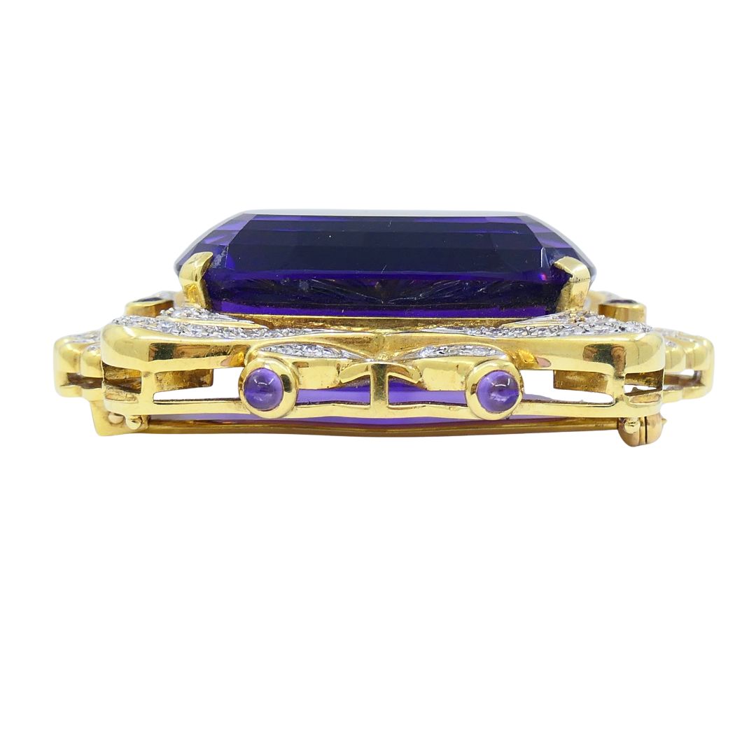 Vintage 18k Two-tone Gold Siberian Amethyst Diamond Pin Brooch
